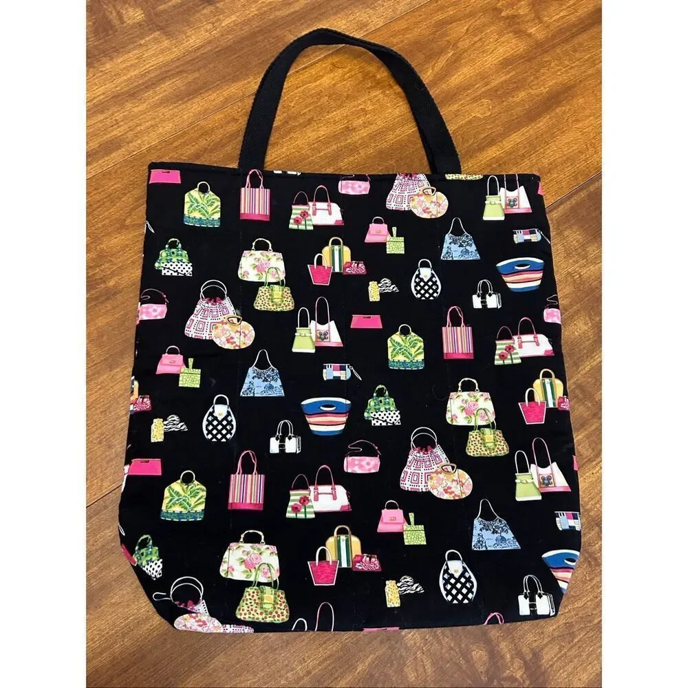 Handmade Colorful Large & Deep Fabric Tote Bag Beach Bag Travel Tote 24”x12”x 6”